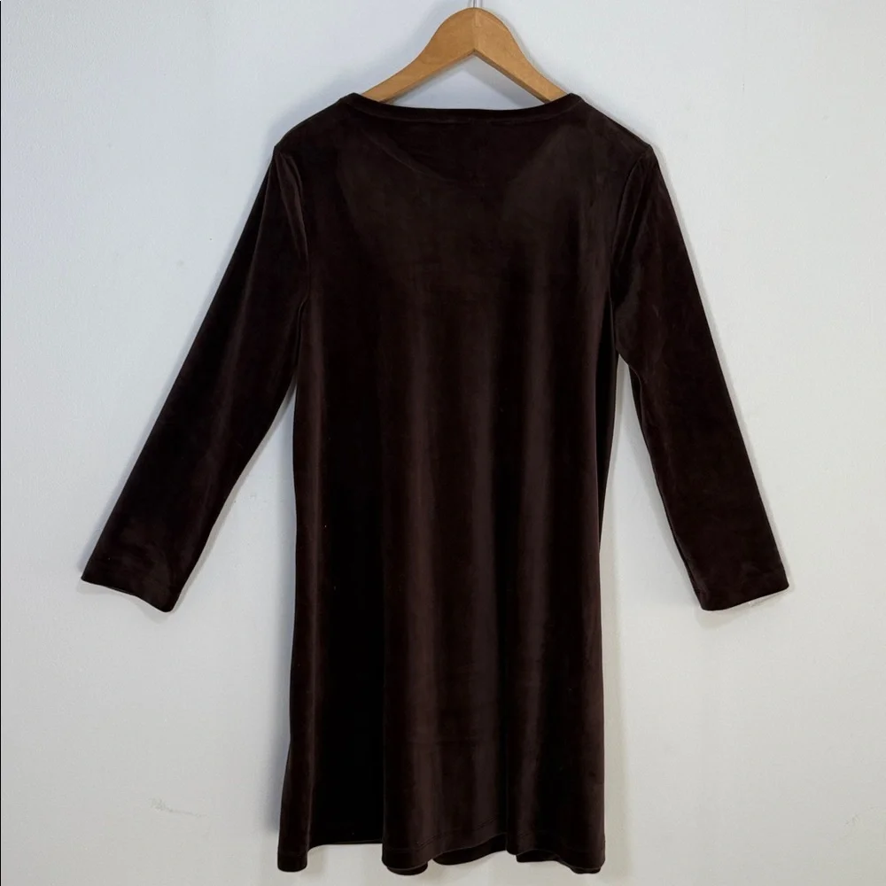 LOFT Outlet Brown Velour Swing Dress Long Sleeve A Line Stretch Velvet‎ M